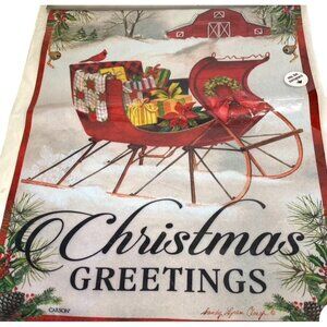 Christmas Sleigh Garden Flag Holiday Party Banner Red Barn Farm Winter Decor